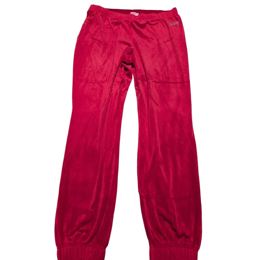 Juicy Couture Velour Tracksuit Set Red Rhinestone Crewneck Sweatshirt Pants‎ L - Picture 8 of 14